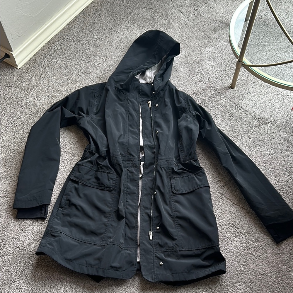 Athleta Black Utility Jacket with Hood and Water-Resistant Fabric